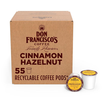 Cinnamon Hazelnut Flavored Coffee Pods, 55 Count, Medium Roast, Compatible with Keurig Brewers