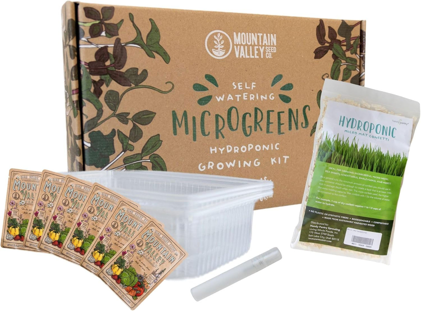 Mountain Valley Seed Co Self Watering Indoor Microgreens Kit - Hydroponic | Microgreens Growing Kit for Broccoli, Rambo Radish, Red Tatsoi, China Rose Radish, Spicy and Basic Salad Mix Seeds for Home