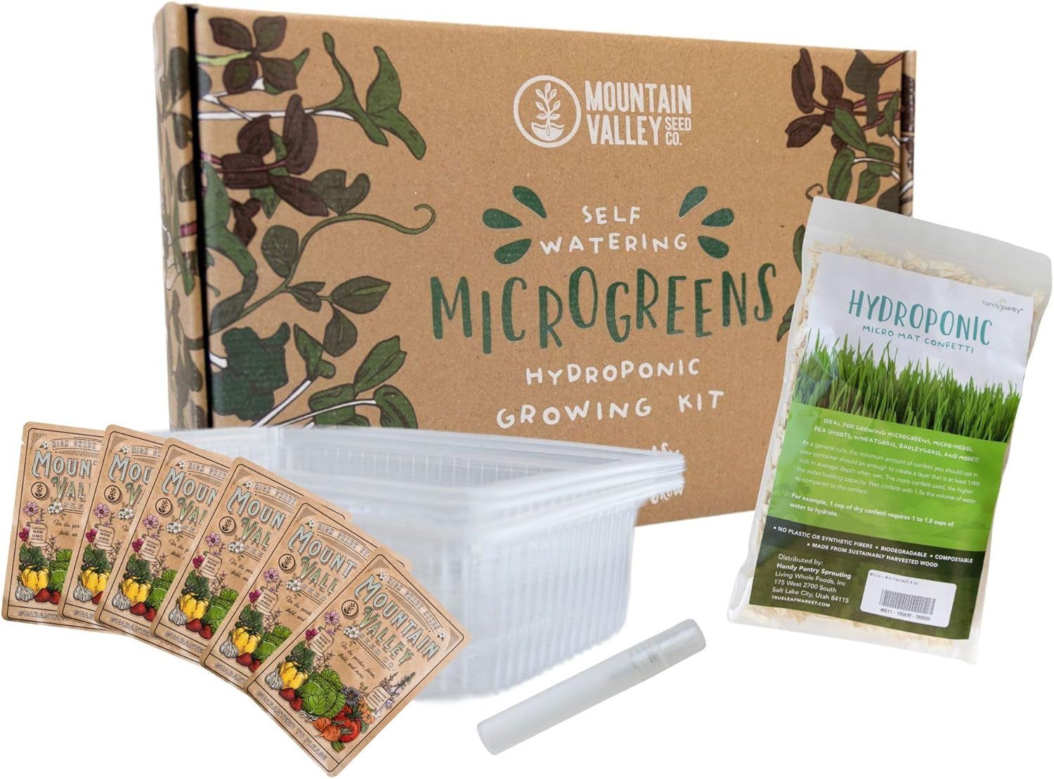 Mountain Valley Seed Co Self Watering Indoor Microgreens Kit - Hydroponic | Microgreens Growing Kit for Broccoli, Rambo Radish, Red Tatsoi, China Rose Radish, Spicy and Basic Salad Mix Seeds for Home