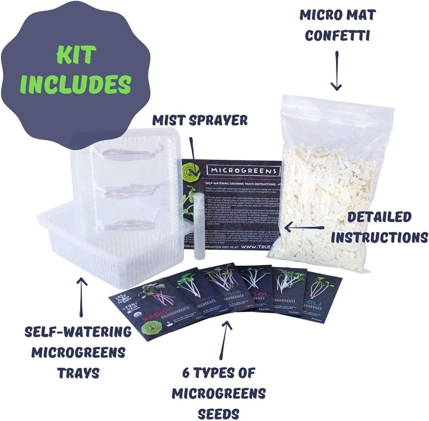 Mountain Valley Seed Co Self Watering Indoor Microgreens Kit - Hydroponic | Microgreens Growing Kit for Broccoli, Rambo Radish, Red Tatsoi, China Rose Radish, Spicy and Basic Salad Mix Seeds for Home